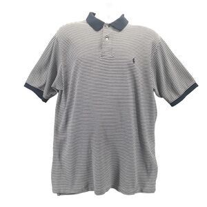 Polo Ralph Lauren Men Sz XL Polo Shirt Thin Blue Gray Stripe Short Sleeve Preppy